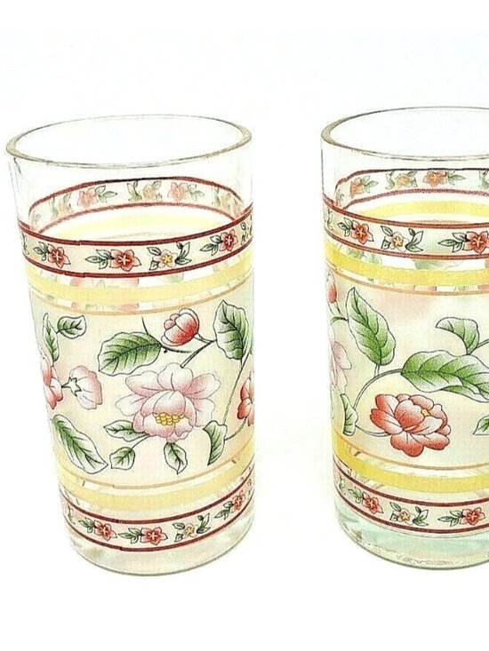 Flower Juice Glasses Tumblers Set of Two 5 in Tall 250 ML - Picture 1 of 5